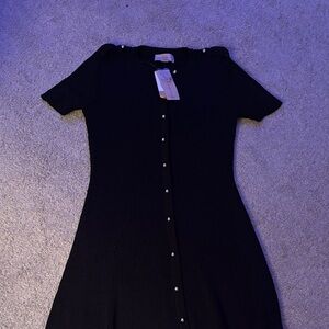 French Connection Black Midi Dress with Button Detail